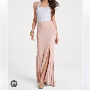 New in bag small maxi slit sexy ruched skirt baby pink light pastel